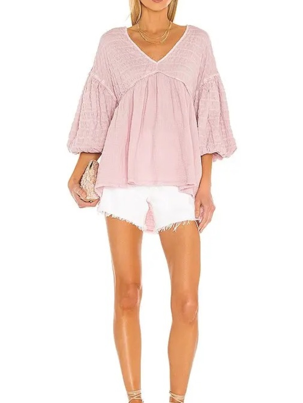 NWT Free People Pink Flower Power Top Boho Gauze Babydoll Blouse S